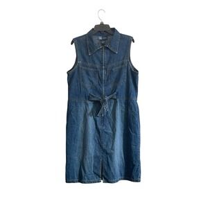 Avenue Blues Denim Dress Sz 14W Blue Zip Front Tie Waist 90's Utility